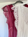 Burgundy Satin/Lace V Neck Top