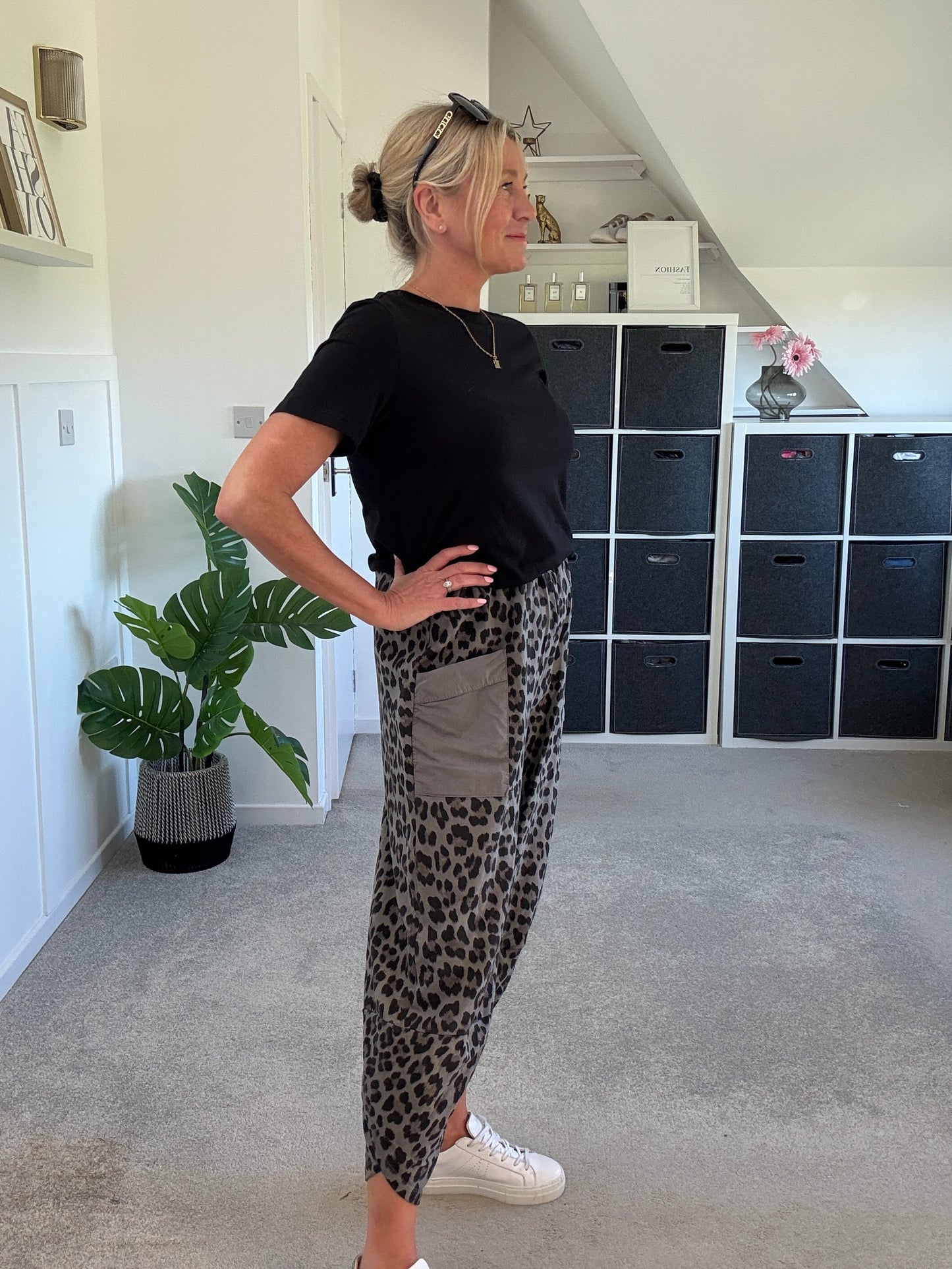 Khaki Leopard Slim Barrel Cargo Joggers