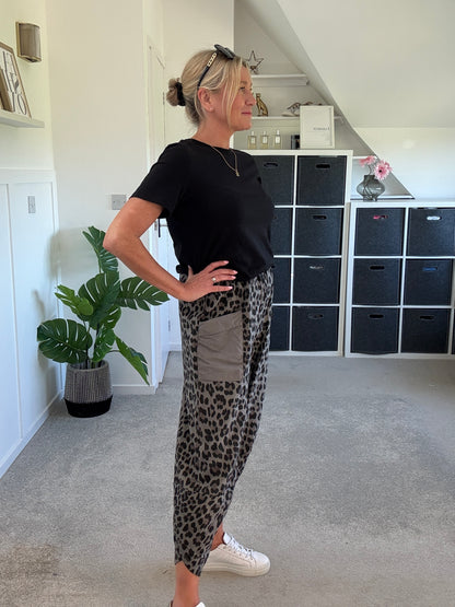 Khaki Leopard Slim Barrel Cargo Joggers