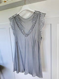 Silver/Grey Satin/Lace V Neck Top