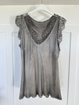 Silver/Grey Satin/Lace V Neck Top