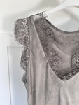 Silver/Grey Satin/Lace V Neck Top