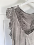 Silver/Grey Satin/Lace V Neck Top