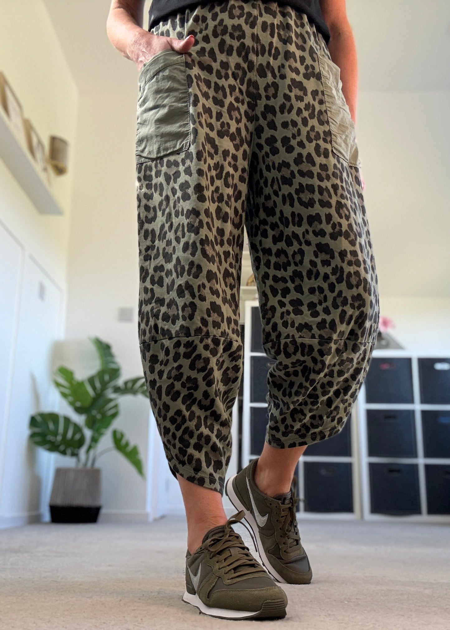 Khaki Leopard Slim Barrel Cargo Joggers