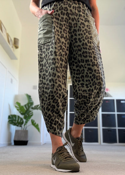 Khaki Leopard Slim Barrel Cargo Joggers