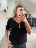 Black Fluffy S/S V Neck Jumper