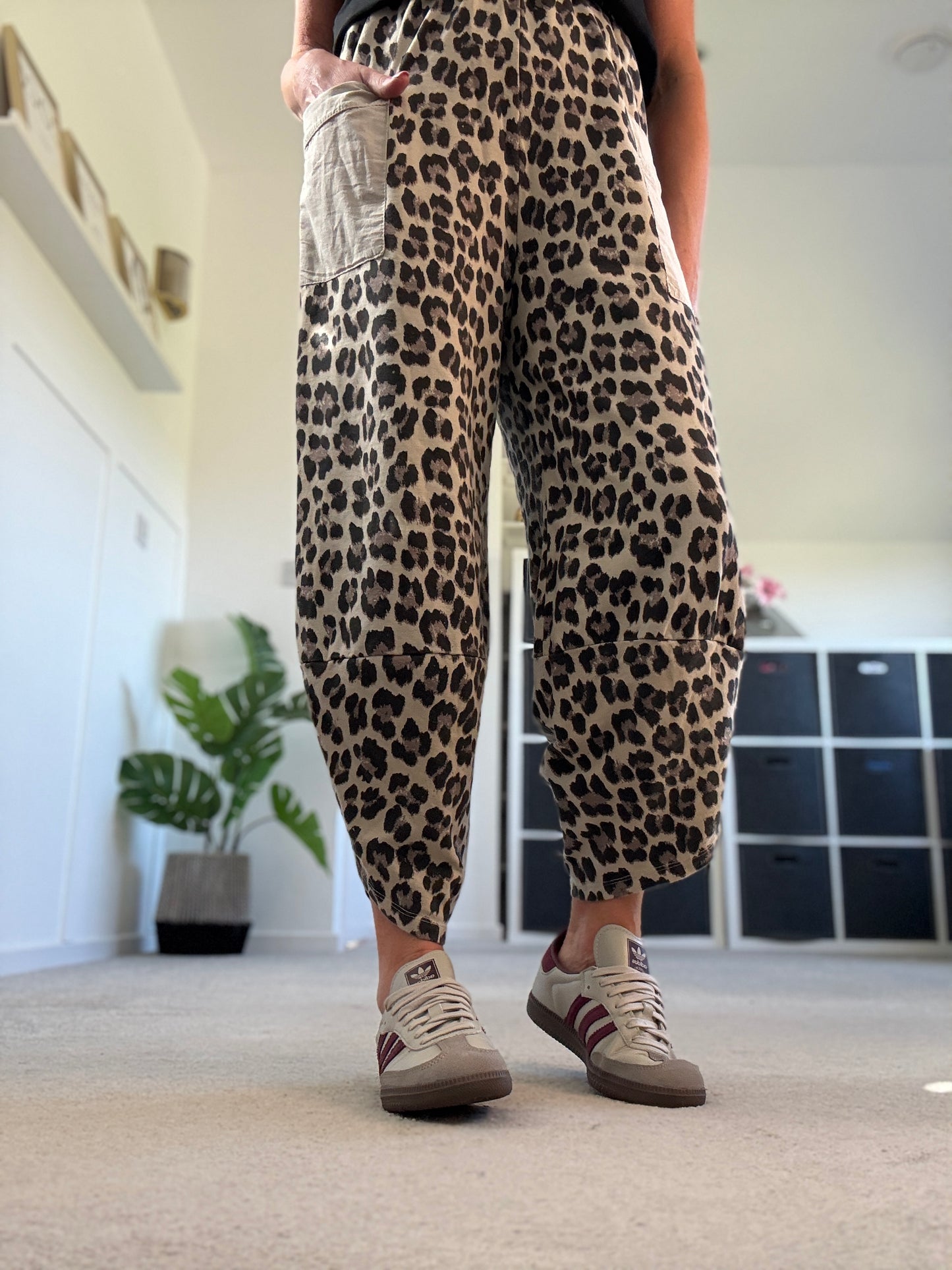 Khaki Leopard Slim Barrel Cargo Joggers