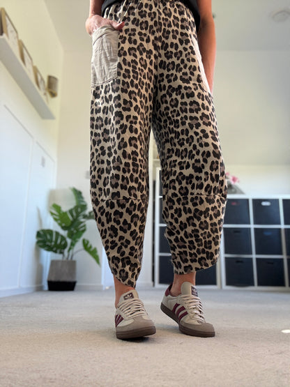 Khaki Leopard Slim Barrel Cargo Joggers