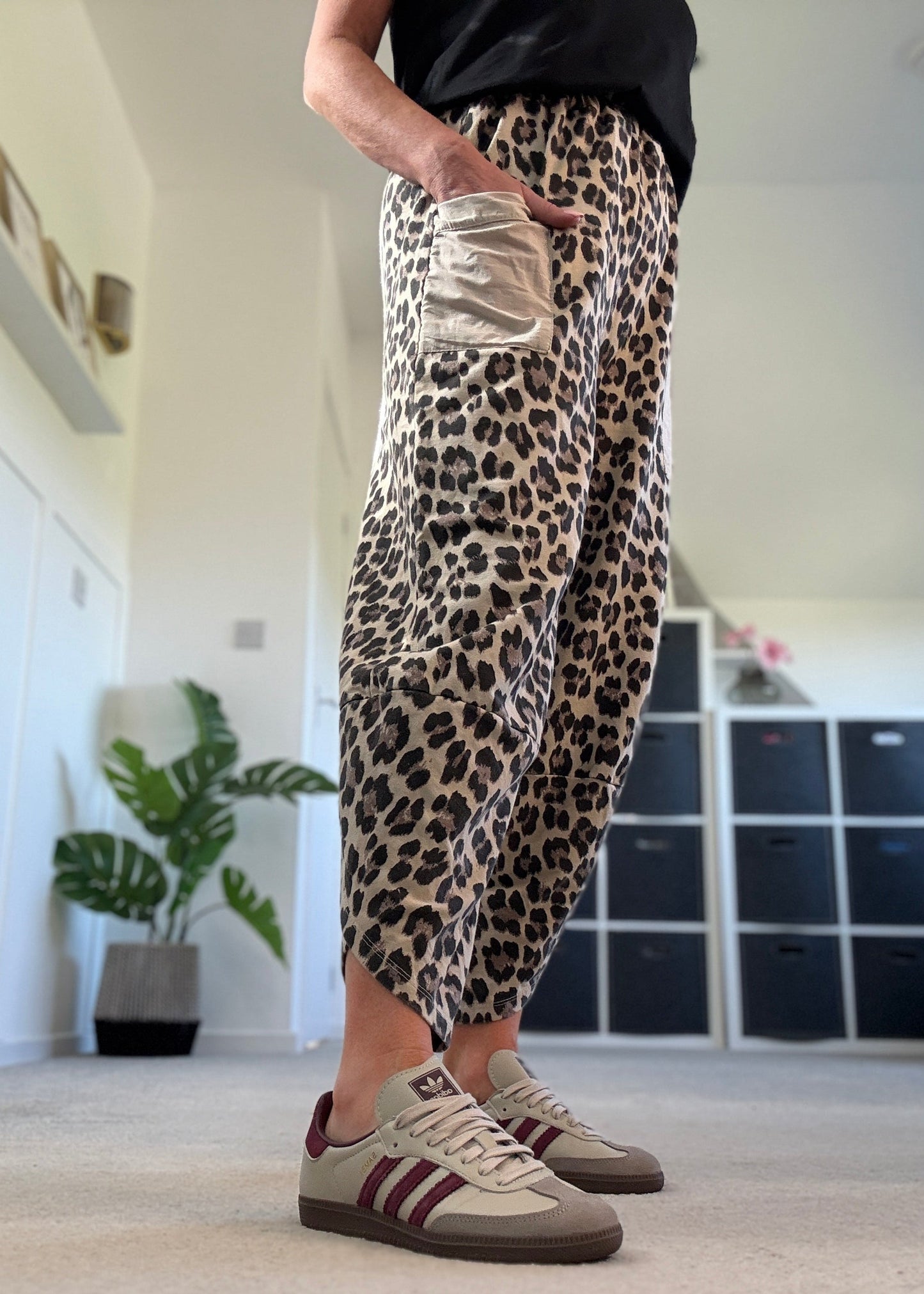 Khaki Leopard Slim Barrel Cargo Joggers