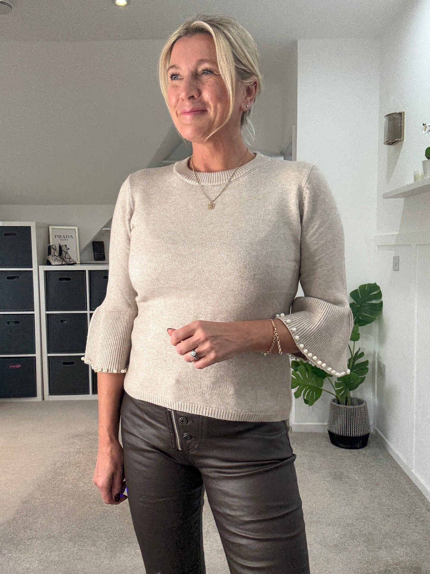 Oatmeal Pearl Flute Sleeve Jumper