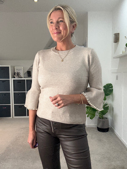 Oatmeal Pearl Flute Sleeve Jumper