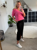 Bright Pink Fluffy S/S V Neck Jumper