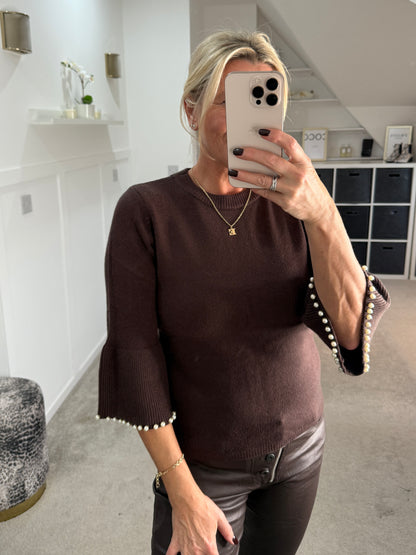 Chocolate Pearl Flute Sleeve Jumper