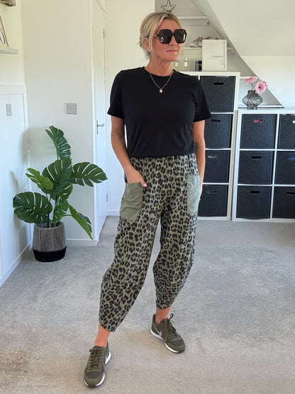 Khaki Leopard Slim Barrel Cargo Joggers