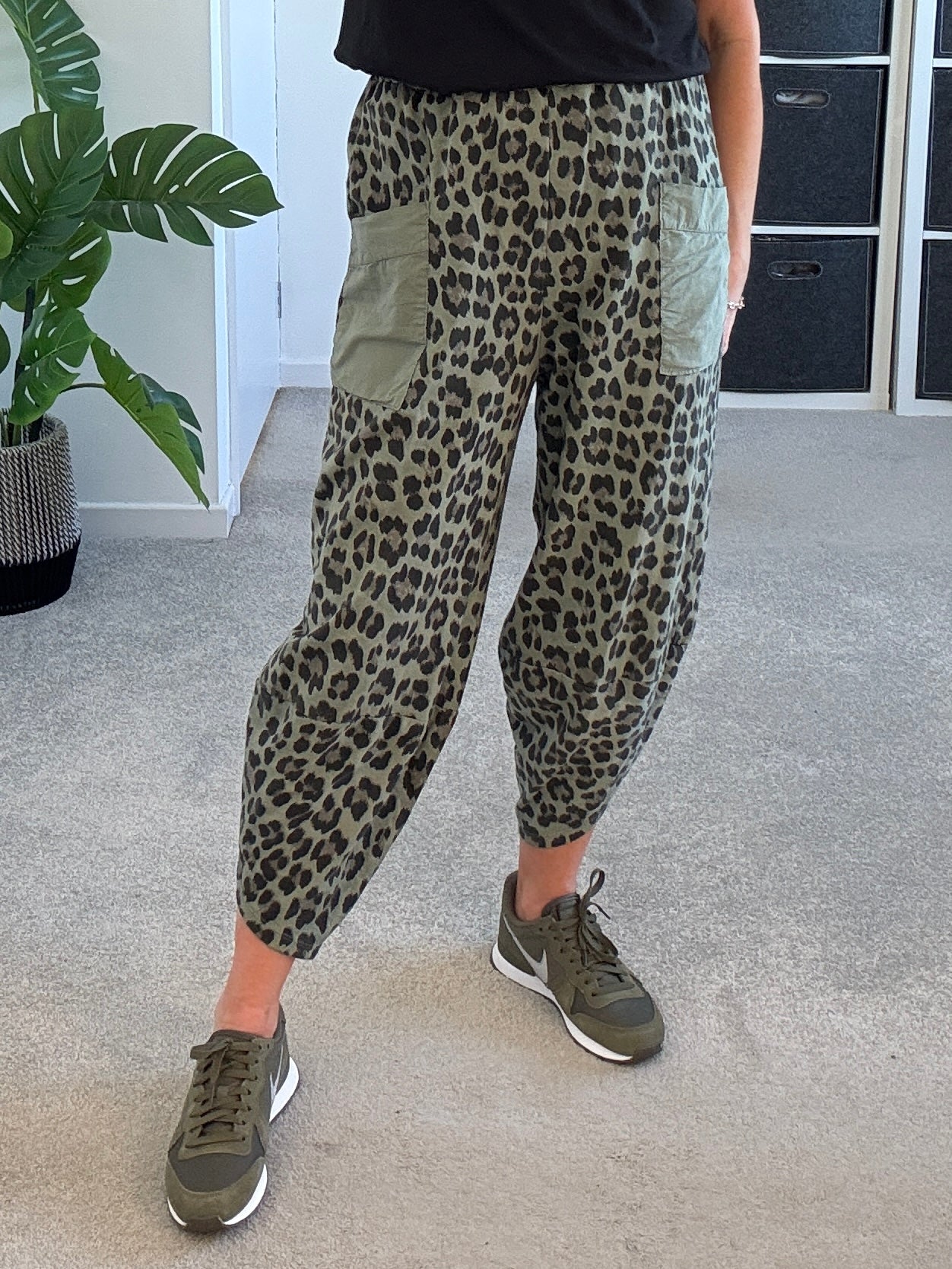 Khaki Leopard Slim Barrel Cargo Joggers