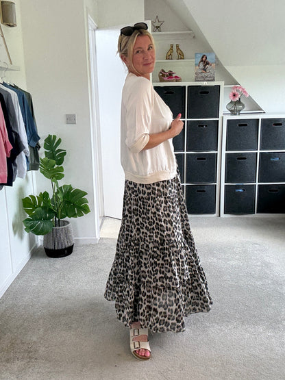 Natural Leopard Tiered Cotton Skirt
