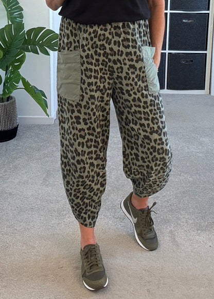 Khaki Leopard Slim Barrel Cargo Joggers