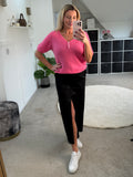 Bright Pink Fluffy S/S V Neck Jumper