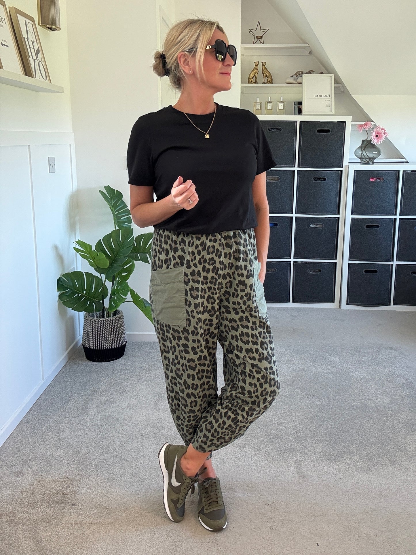 Khaki Leopard Slim Barrel Cargo Joggers