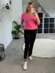 Bright Pink Fluffy S/S V Neck Jumper