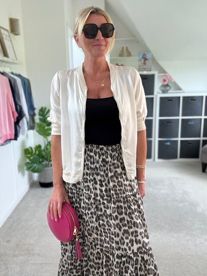 Natural Leopard Tiered Cotton Skirt