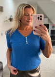 Cobalt Fluffy S/S V Neck Jumper