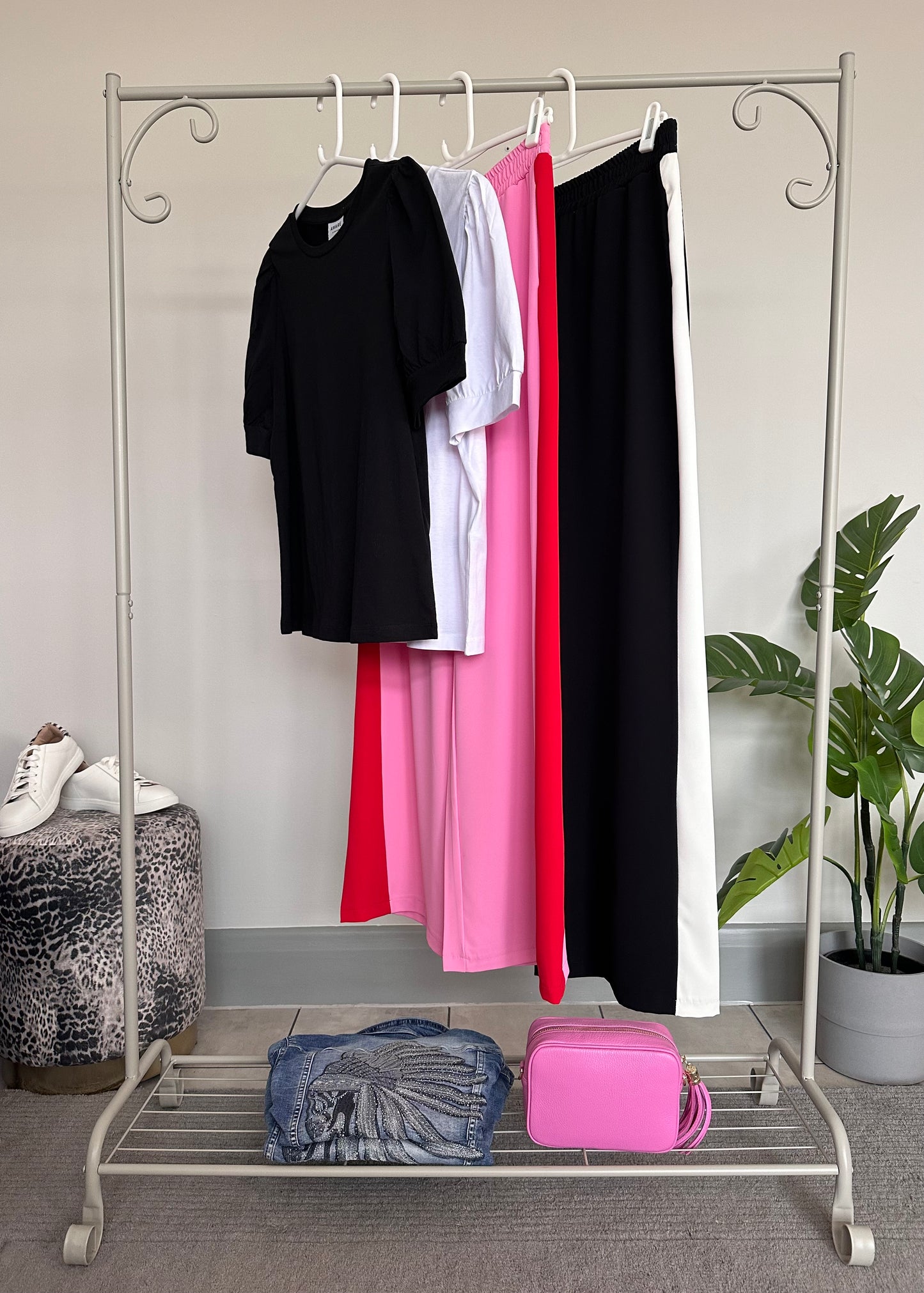Black/White Stripe Wide Leg Trousers