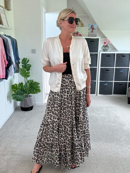 Natural Leopard Tiered Cotton Skirt
