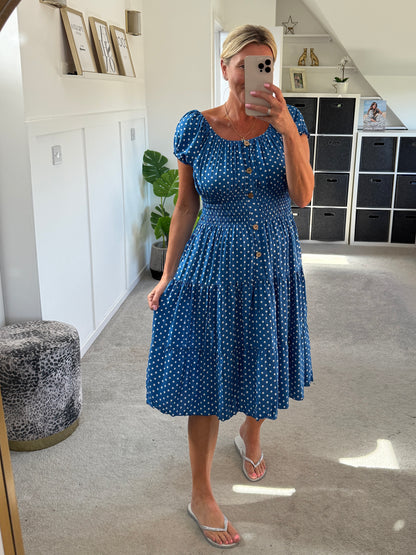Black Polka Dot Bardot Midi Dress