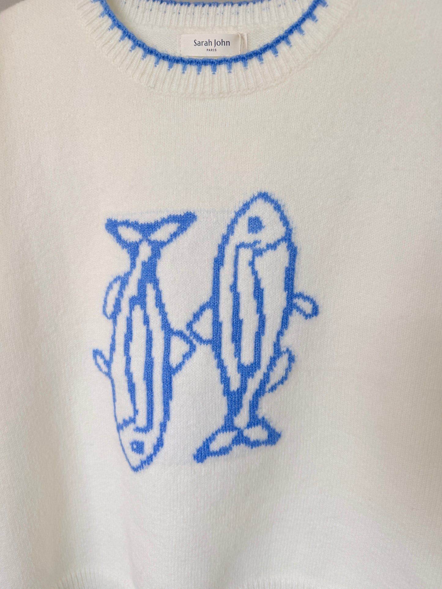 Cream/Blue Fish Motif Tank Top