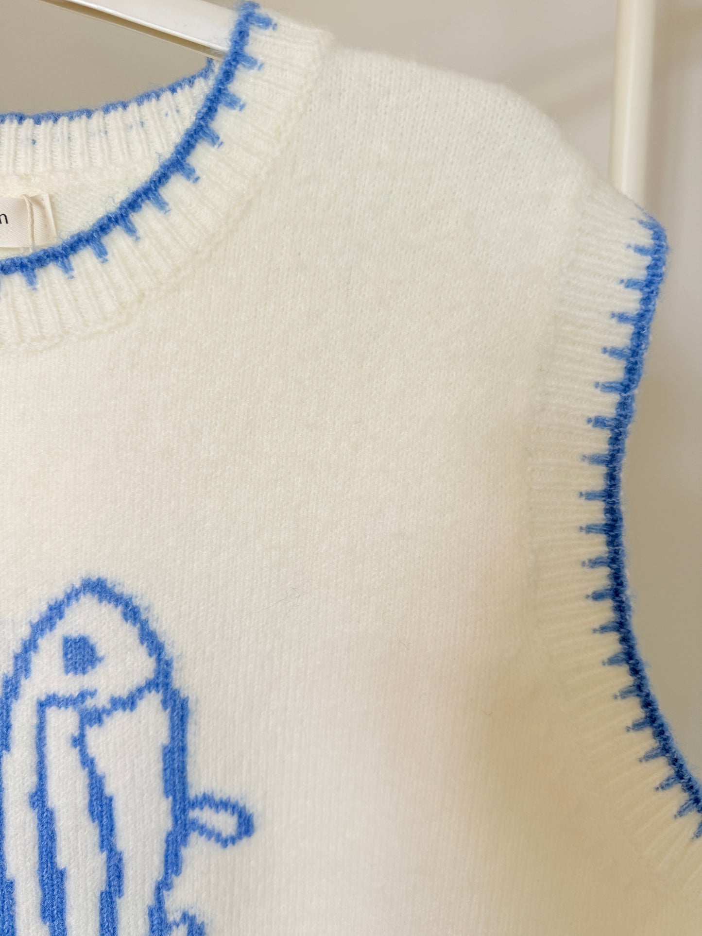 Cream/Blue Fish Motif Tank Top