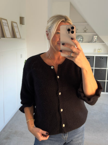 Black Alpaca Mix Frill Sleeve Cardigan