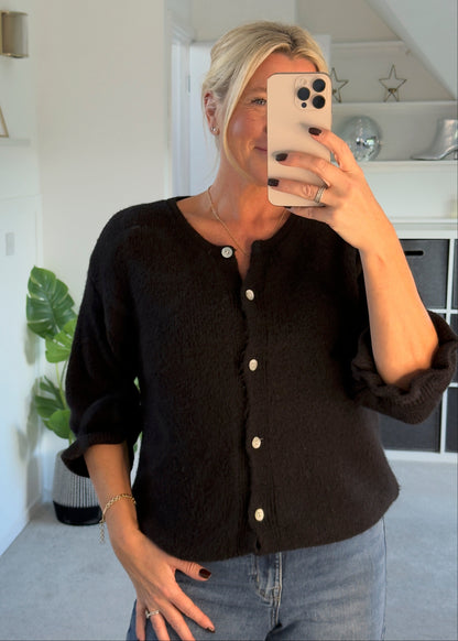 Red Alpaca Mix Frill Sleeve Cardigan