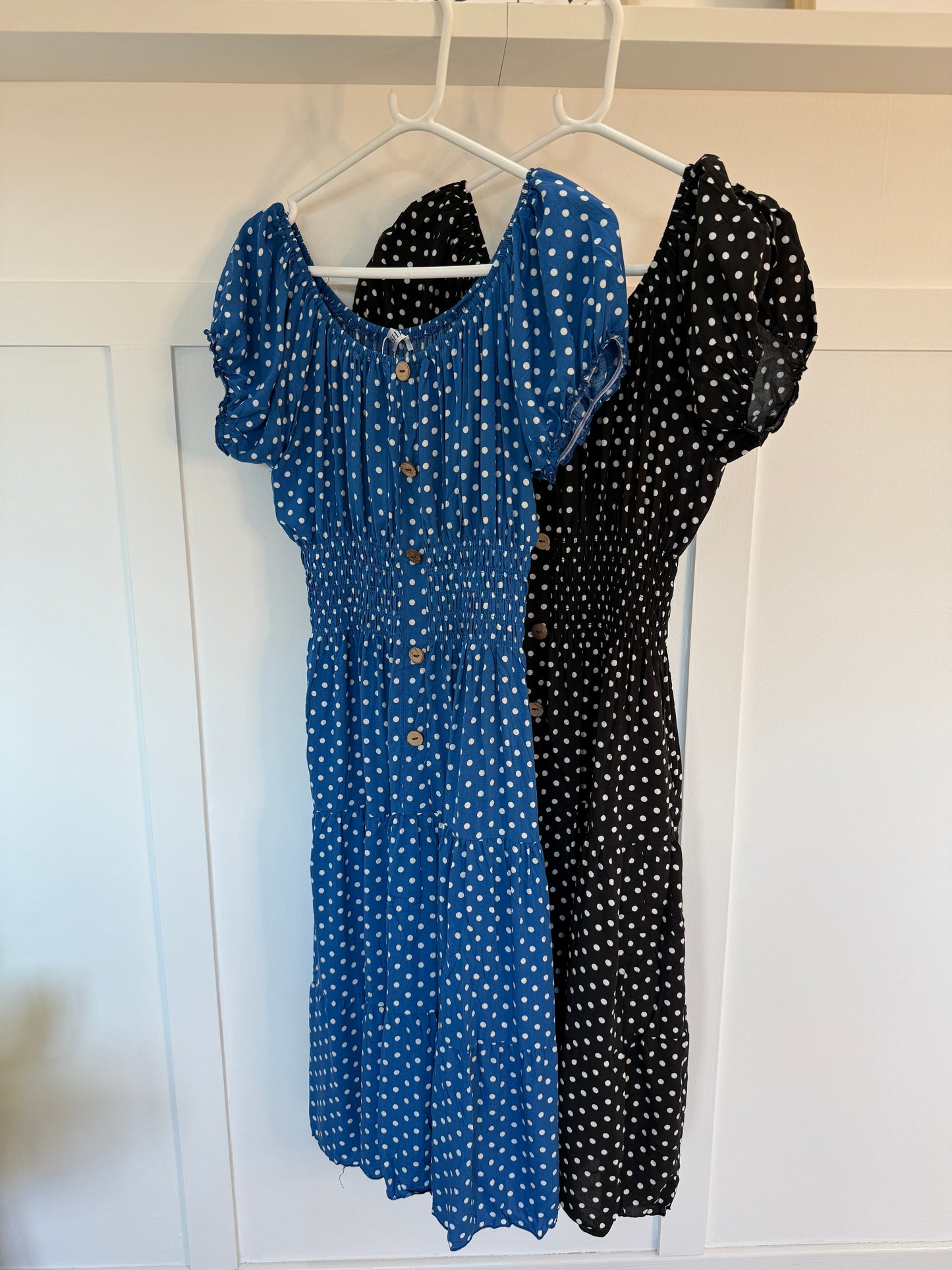 Black Polka Dot Bardot Midi Dress
