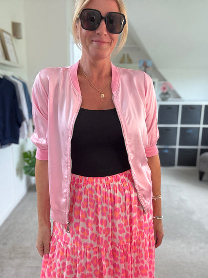 Neon Pink/Orange Leopard Tiered Cotton Skirt