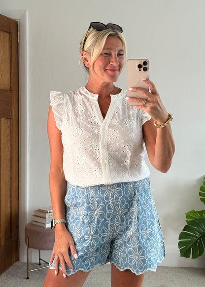 White Floral Broderie Anglaise Blouse