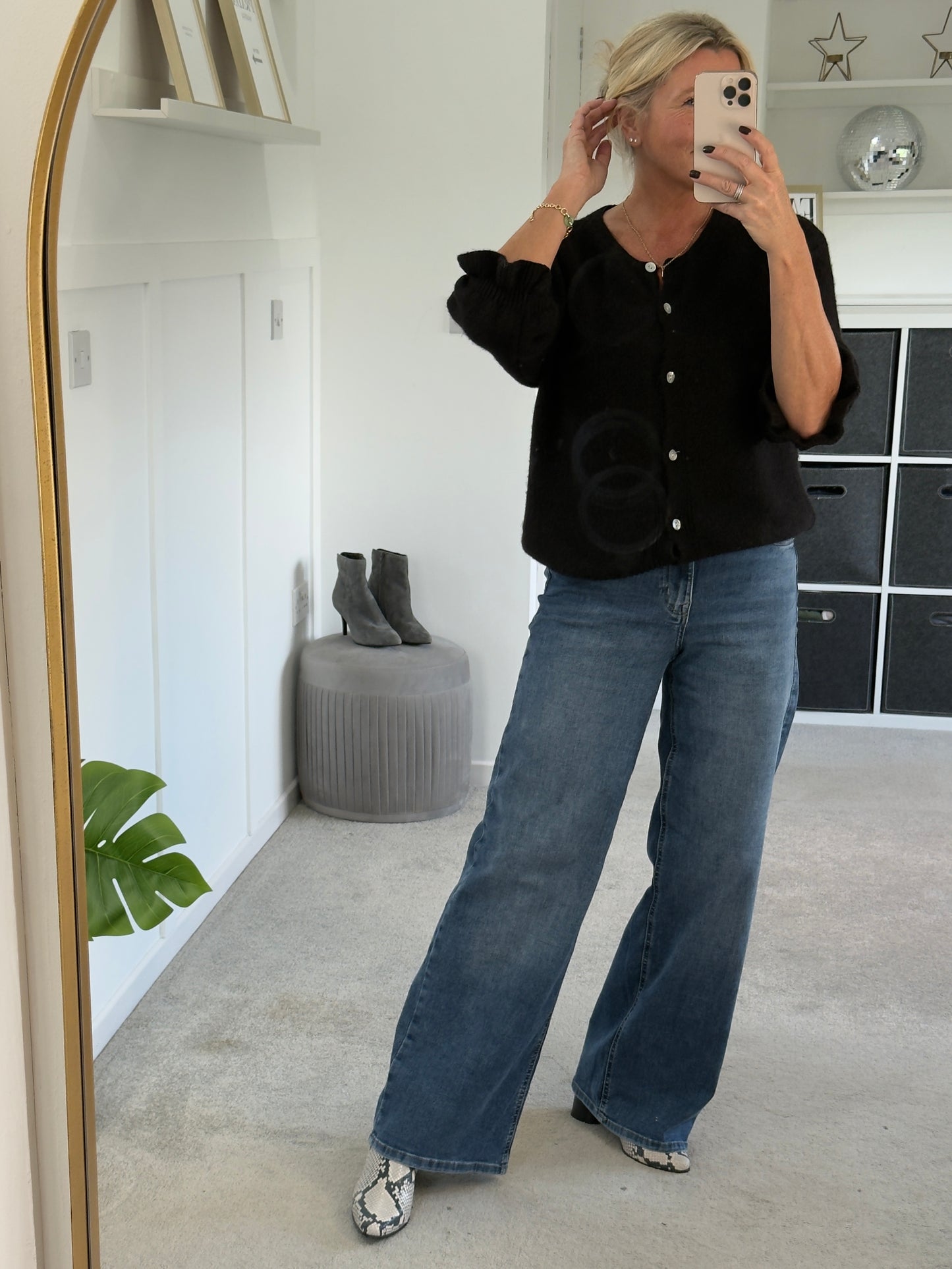 Black Alpaca Mix Frill Sleeve Cardigan