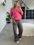 Bright Pink Fluffy S/S V Neck Jumper