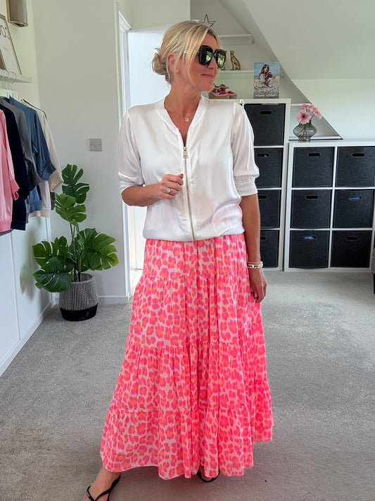 Neon Pink/Orange Leopard Tiered Cotton Skirt