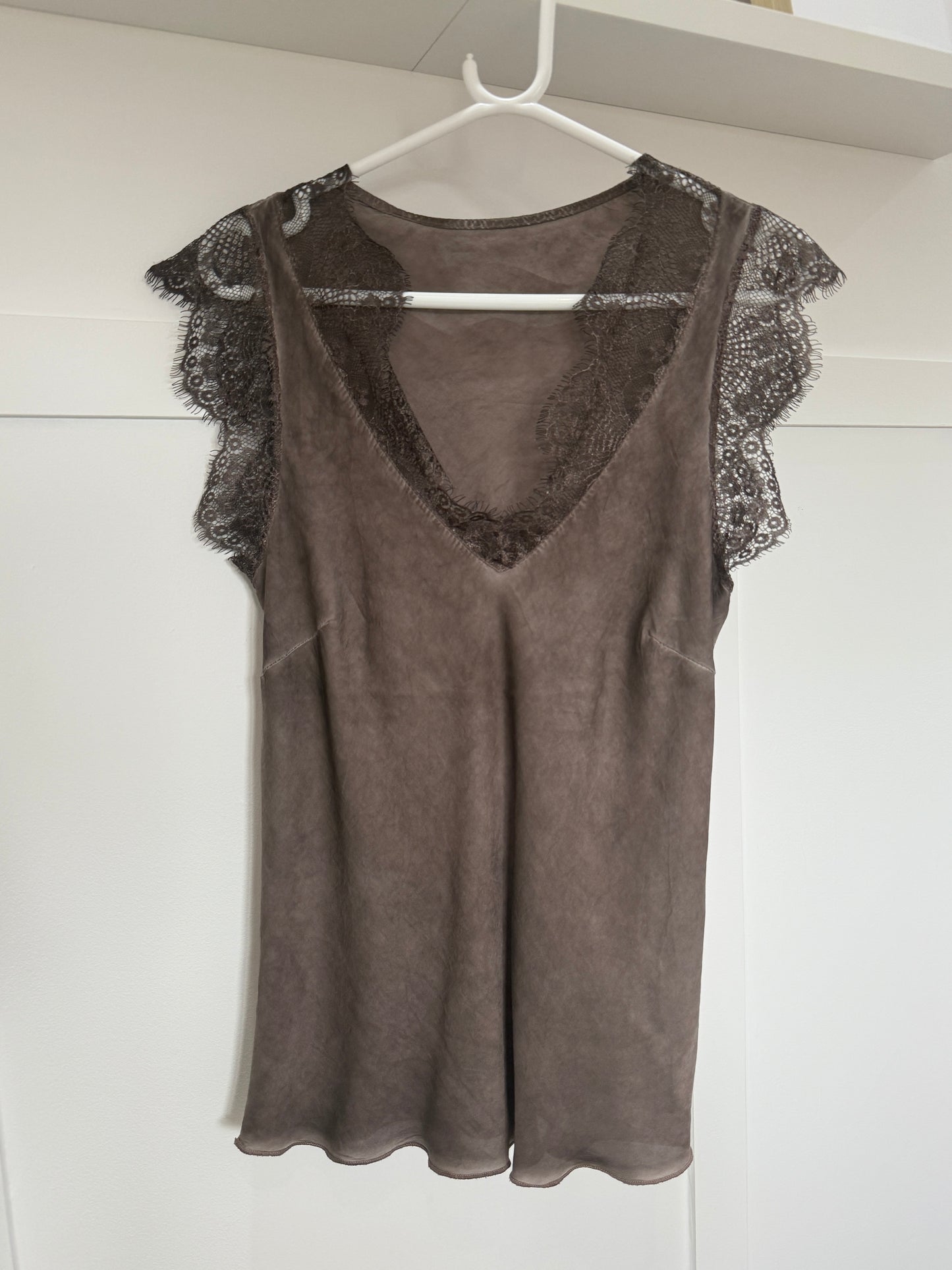 Satin/Lace V Neck Top