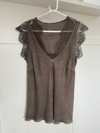 Satin/Lace V Neck Top