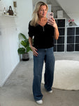 Black Fluffy S/S V Neck Jumper