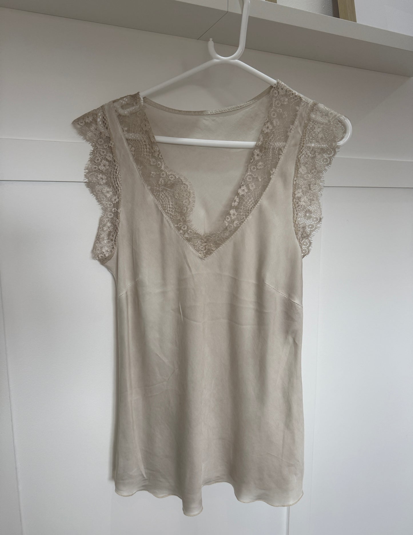 Satin/Lace V Neck Top