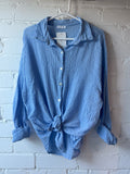 Powder Blue Tie Front Cheesecloth Shirt
