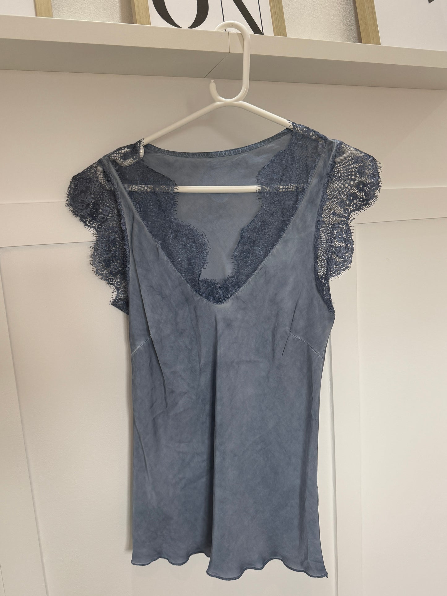 Satin/Lace V Neck Top