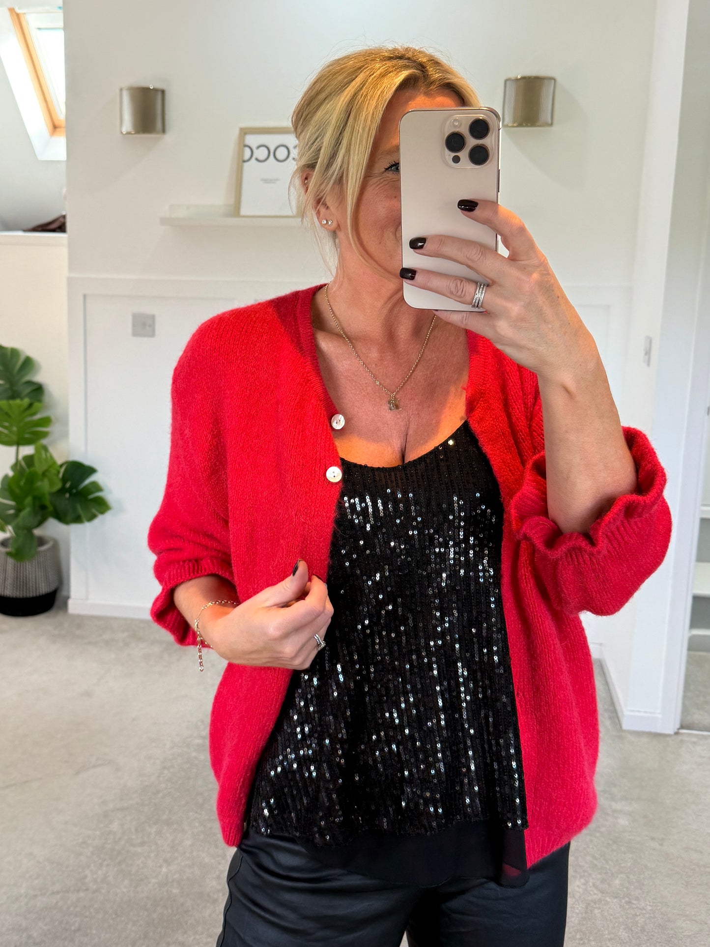 Red Alpaca Mix Frill Sleeve Cardigan