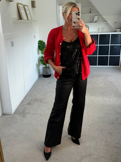 Black Alpaca Mix Frill Sleeve Cardigan