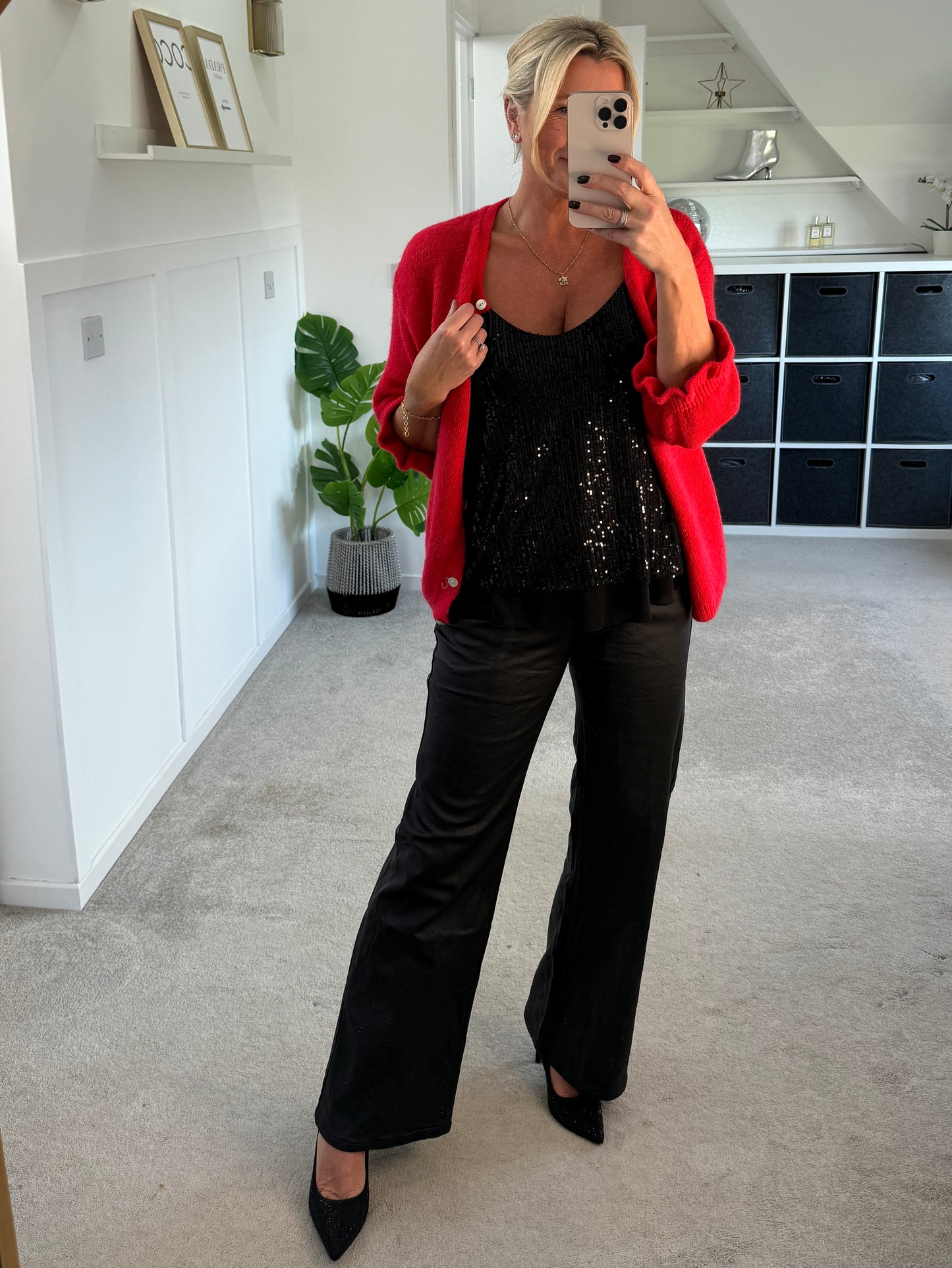 Red Alpaca Mix Frill Sleeve Cardigan