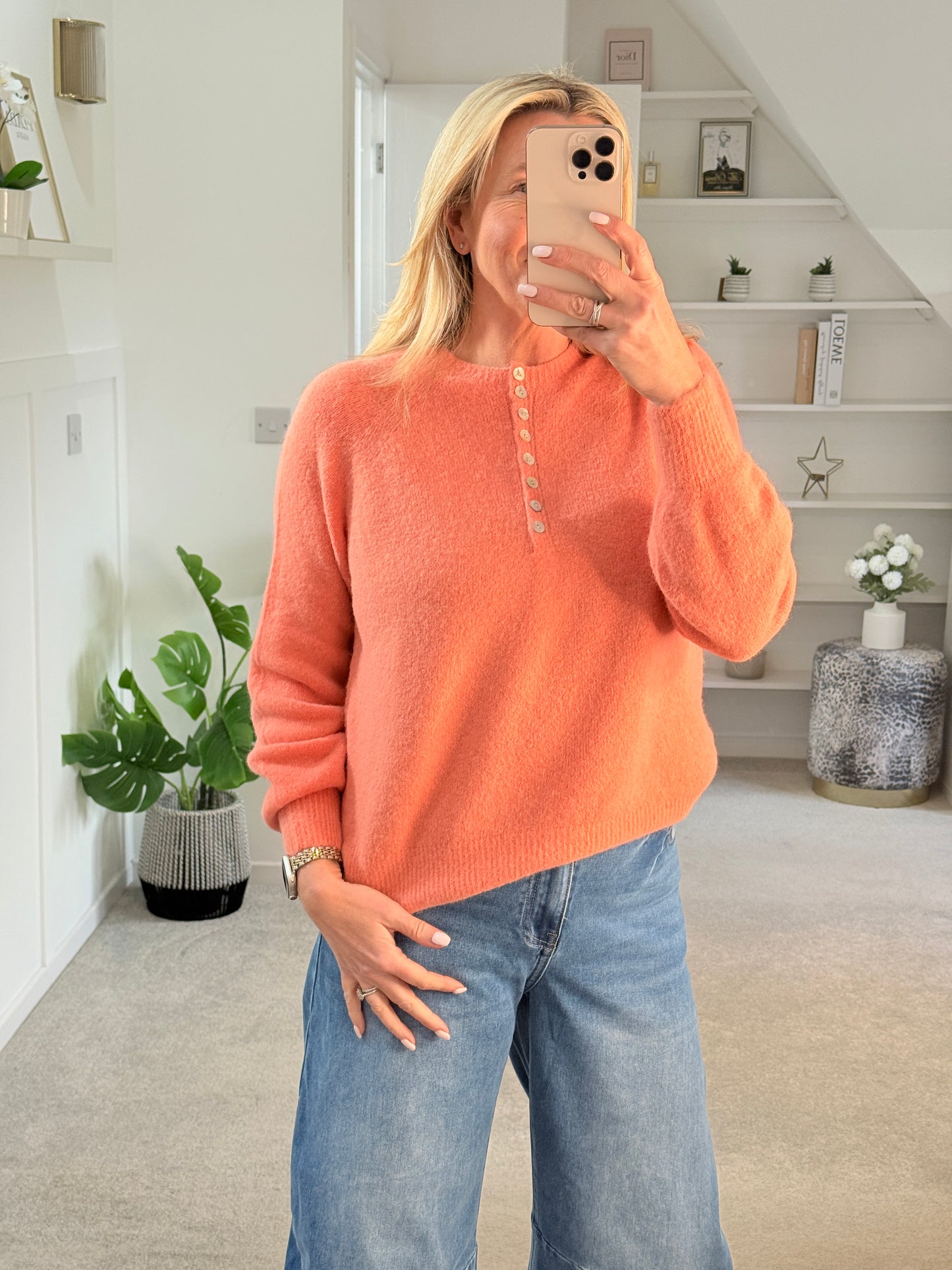 Papaya Alpaca Mix Button Jumper