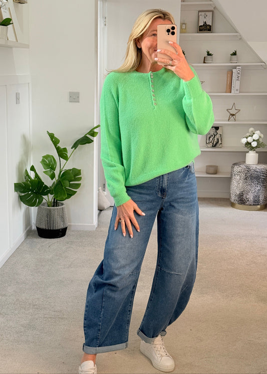 Spring Green Alpaca Mix Button Jumper